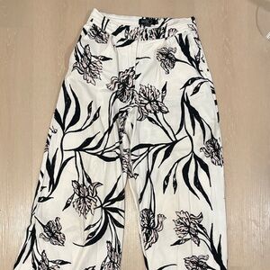 PatBO Black and Cream Floral Wide Leg Pants